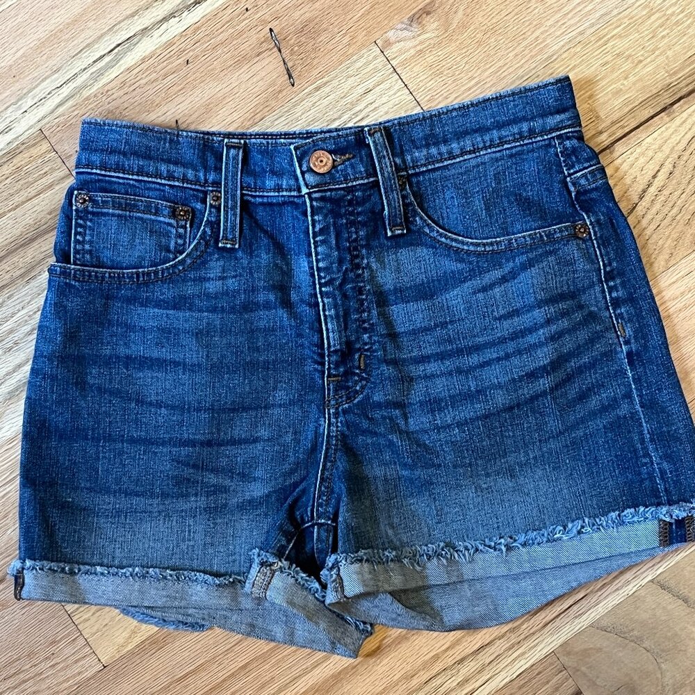 High Rise J. Crew Cutoff Denim Shorts in Medium Wash